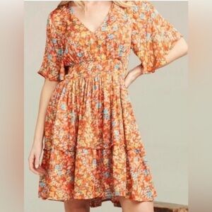 Roller Rabbit Vado Cecilia Dress Fit and Flare Orange Floral Small